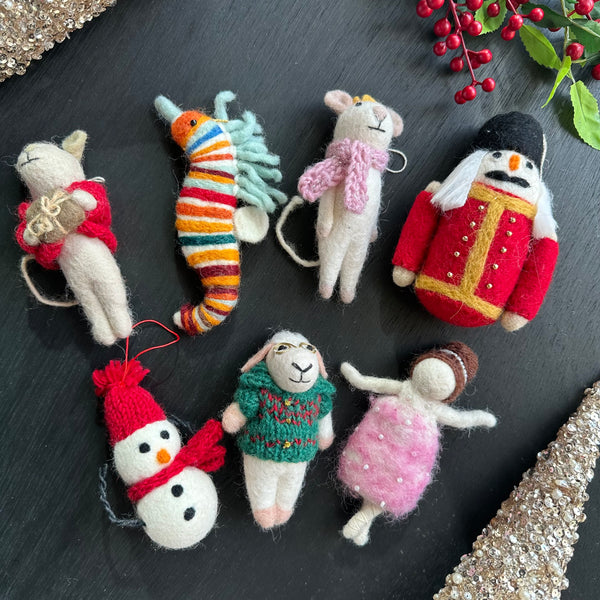 Tree Ornaments - Nutcracker, Ballerina, Mouse, Wise Sheep, Snowman & Seahorse